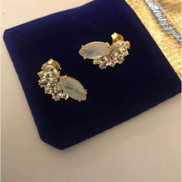 Stunning New Genuine Ethiopian Opal & White Sapphire Gemstone Stud Earrings - Picture 2 of 3